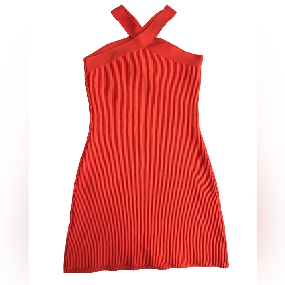 Sincerely Jules red orange halter mini dress